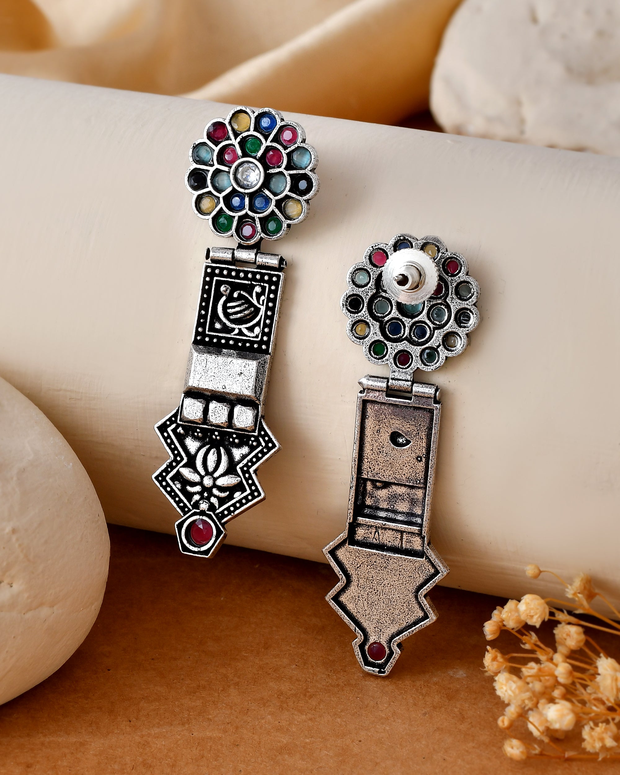 Vibrant Navratna Dandiya Earrings